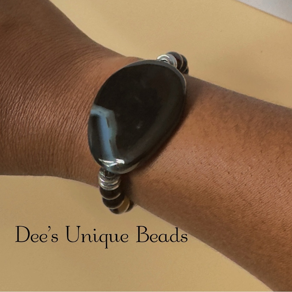 Black Obsidian Beaded Stretch Bracelet – Handmade Jewelry
